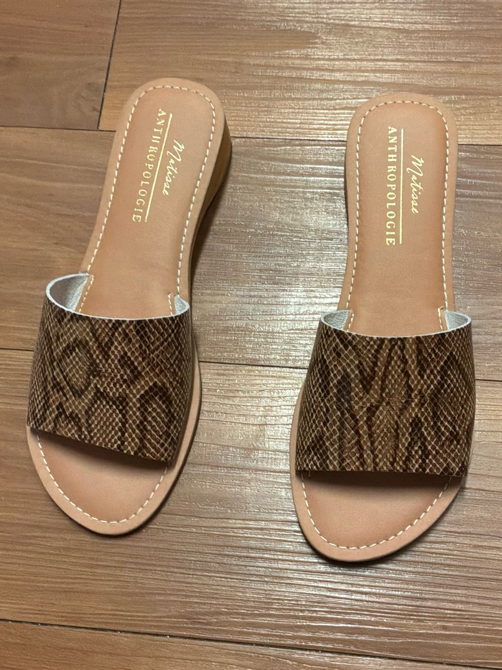 Anthropologie Brown Snake-Print Slide Sandals